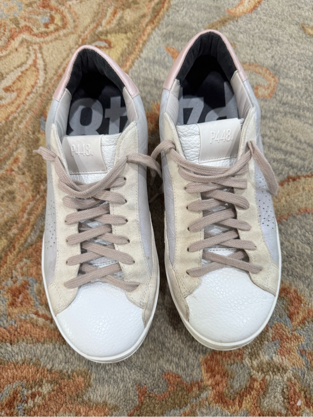 Womens P448 John White Silver Pink Leather Sneakers Size 39